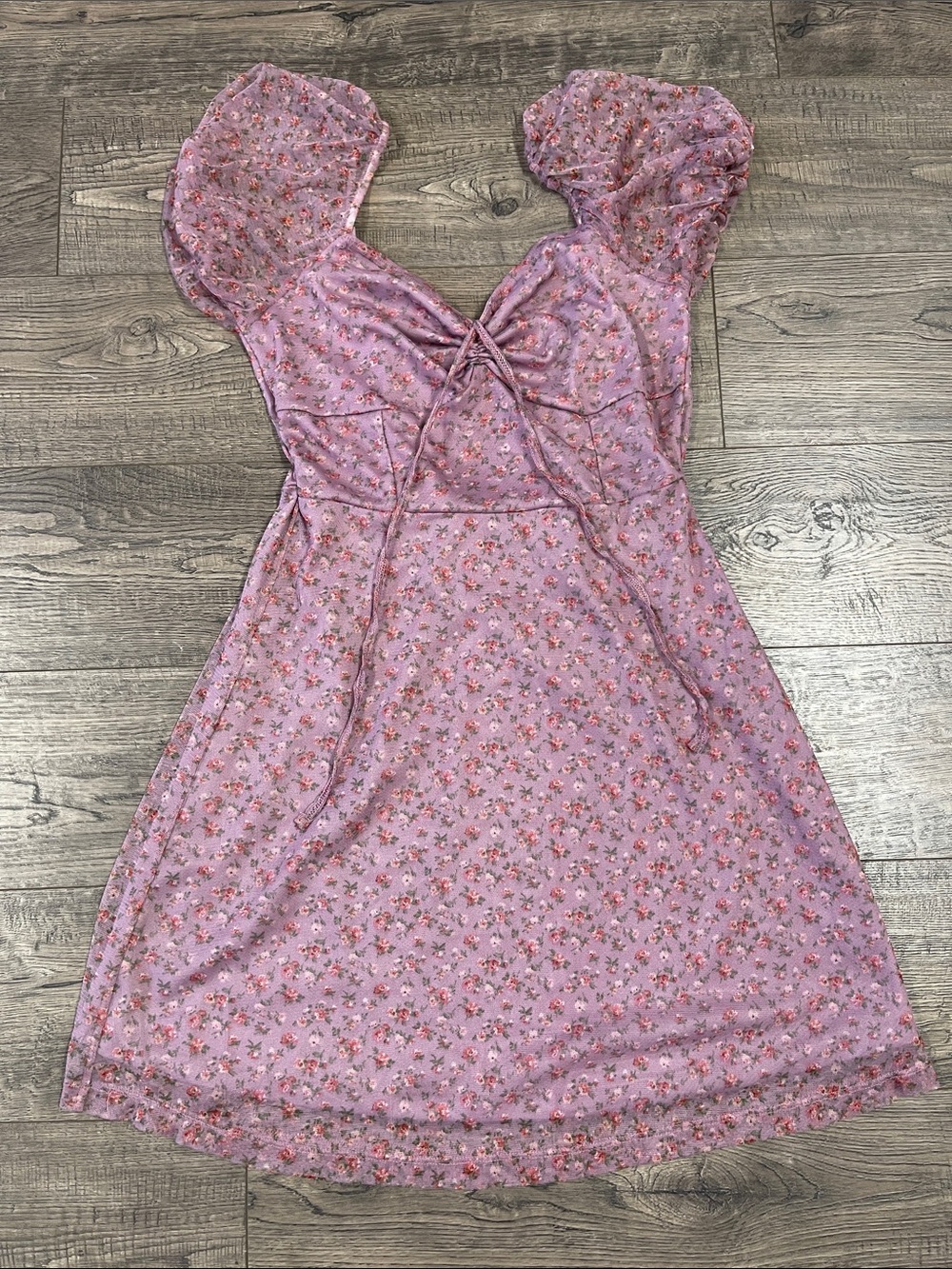 American Eagle Outfitters Pink Floral Mini Dress with Puff Sleeves - Picture 1 of 4